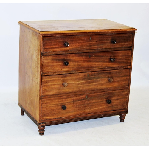 968 - A mid 19th century mahogany chest of drawers, the rectangular thumb moulded top above four graduated... 