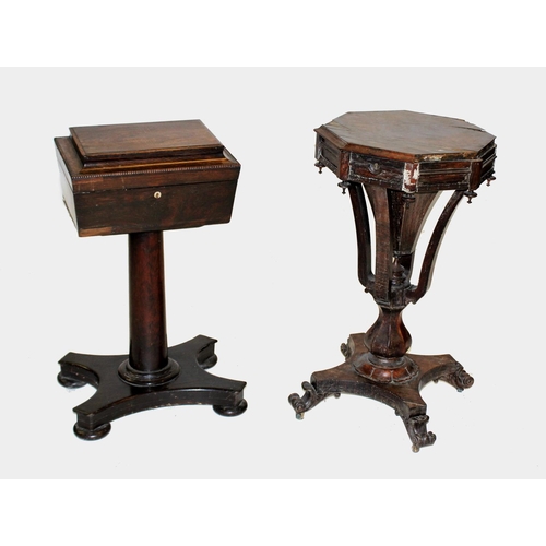 969 - A William IV rosewood teapoy, of pagoda form, the hinged top opening to a compartmentalised interior... 