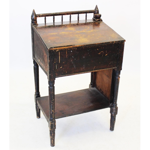 976 - A Victorian stained pine ecclesiastical clerks desk, the rear spindle gallery enclosed by tapering f... 