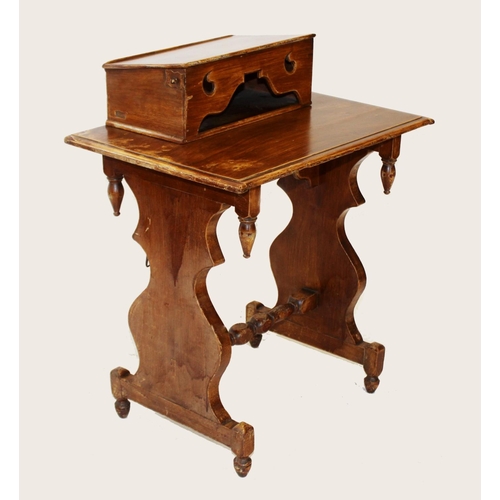 985 - A Victorian scumbled pine side table, the rectangular moulded top applied with a hinged rear box car... 