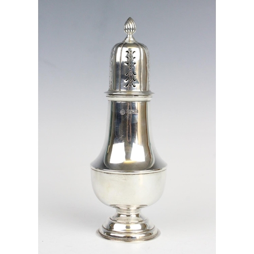 100 - An Edwardian silver sugar caster by William Hutton & Sons, Sheffield 1907, of plain polished baluste... 