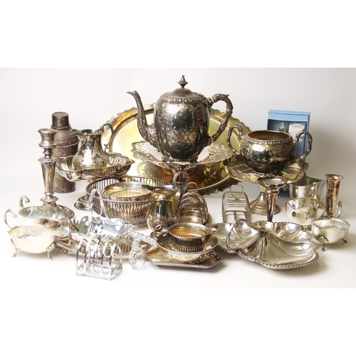 150 - A large quantity of 19th century and later white metal, silver plated and EPNS wares, to include a s... 