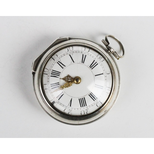 170 - A Georgian pair cased verge pocket watch, the circular white ceramic dial with Roman and Arabic nume... 