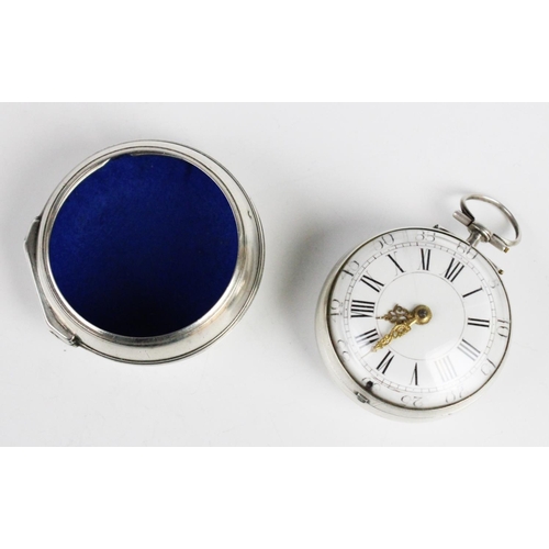 170 - A Georgian pair cased verge pocket watch, the circular white ceramic dial with Roman and Arabic nume... 