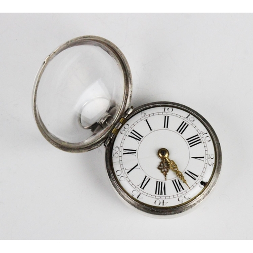 170 - A Georgian pair cased verge pocket watch, the circular white ceramic dial with Roman and Arabic nume... 