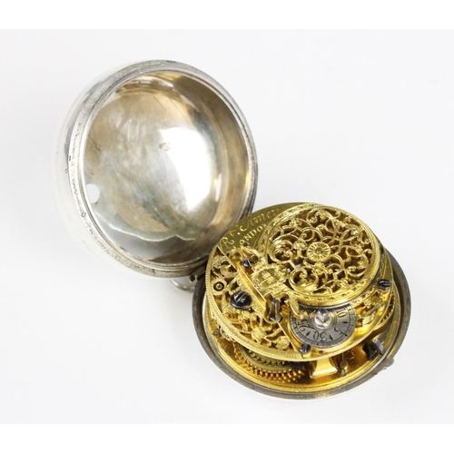 170 - A Georgian pair cased verge pocket watch, the circular white ceramic dial with Roman and Arabic nume... 