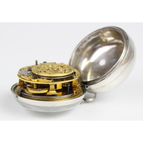 170 - A Georgian pair cased verge pocket watch, the circular white ceramic dial with Roman and Arabic nume... 