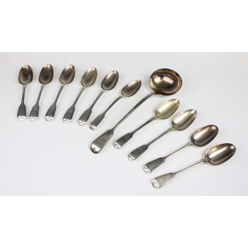 24 - A silver fiddle and thread pattern canteen of cutlery, comprising; eight dinner forks, 20.3cm long, ... 