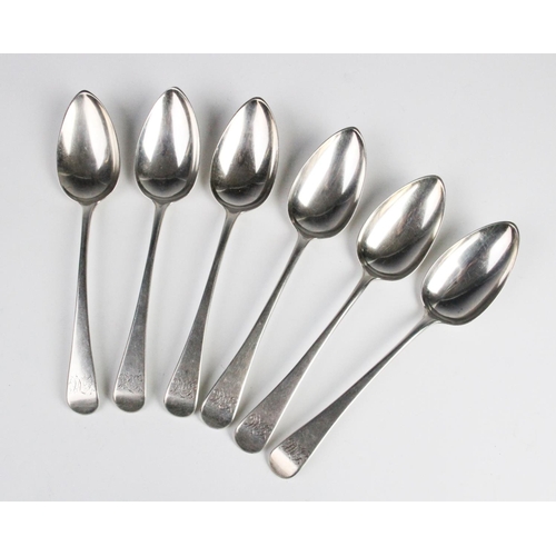 25 - Six George III Old English pattern silver spoons by Robert Crossley, London 1798, each with monogram... 