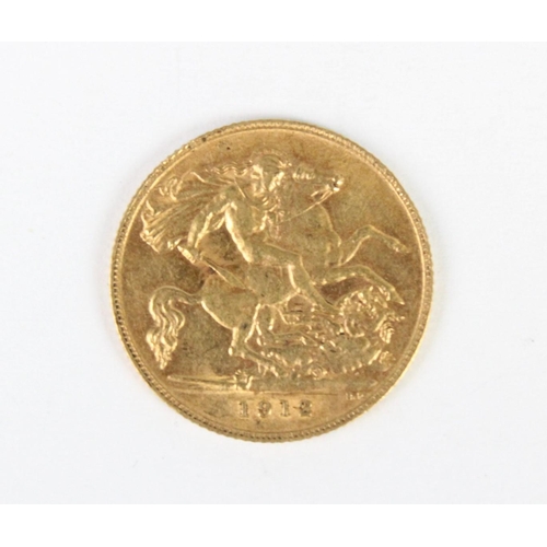 332 - A George V gold half sovereign, dated 1912, weight 3.9gms