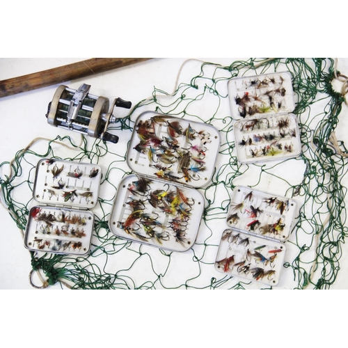 474 - A collection of angling items to include four fly cases, each containing a selection of flies, a Dai... 