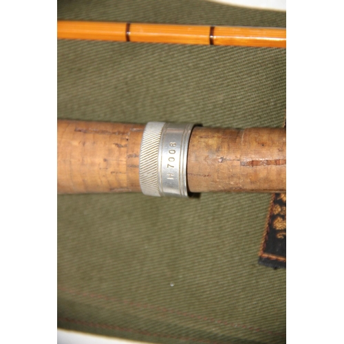 480 - A Hardy 'C.C. de France' two piece split cane palakona fly rod, No. H7008, in cloth bag with labels