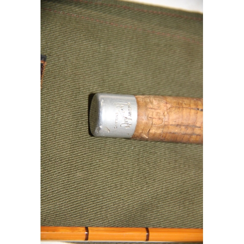 480 - A Hardy 'C.C. de France' two piece split cane palakona fly rod, No. H7008, in cloth bag with labels