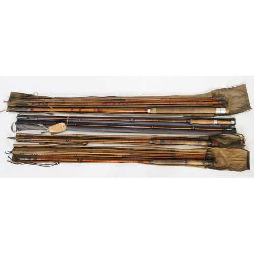 484 - A collection of four fishing rods, comprising; A C. Farlow & Co Ltd two-piece split cane 'Jubilee' t... 