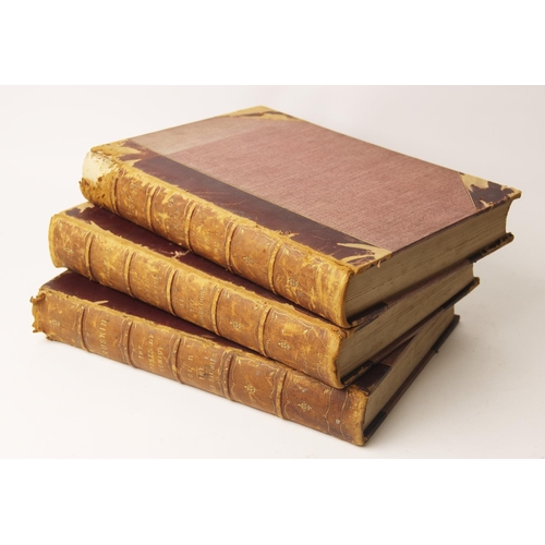 492 - RUSKIN (J), THE STONES OF VENICE, With Illustrations Drawn By The Author, 3 vols, 3/4 leather, red c... 