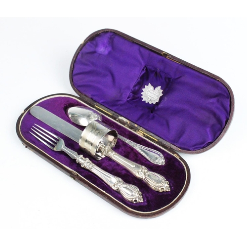 86 - An Art Deco three piece silver Christening set by Lee & Wigfull, Sheffield 1935, comprising a spoon,... 