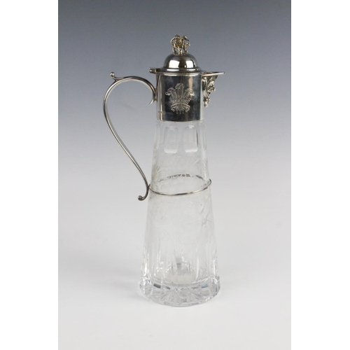 72 - A silver mounted cut glass claret jug by Roberts & Belk, Sheffield 1981, of tapering cylindrical for... 