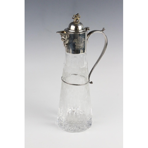 72 - A silver mounted cut glass claret jug by Roberts & Belk, Sheffield 1981, of tapering cylindrical for... 