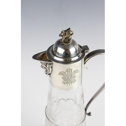 72 - A silver mounted cut glass claret jug by Roberts & Belk, Sheffield 1981, of tapering cylindrical for... 