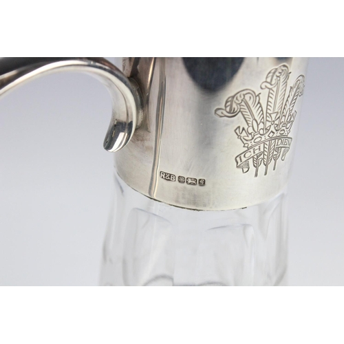 72 - A silver mounted cut glass claret jug by Roberts & Belk, Sheffield 1981, of tapering cylindrical for... 