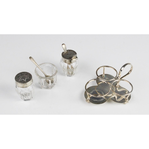 87 - A late Victorian three-piece silver and cut glass cruet set and stand by Hukin & Heath, London 1899,... 