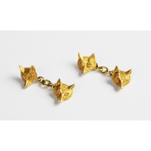 248 - A pair of 9ct gold fox mask cufflinks by Alabaster & Wilson, Birmingham 1984, each fox head realisti... 