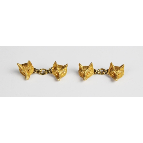 248 - A pair of 9ct gold fox mask cufflinks by Alabaster & Wilson, Birmingham 1984, each fox head realisti... 