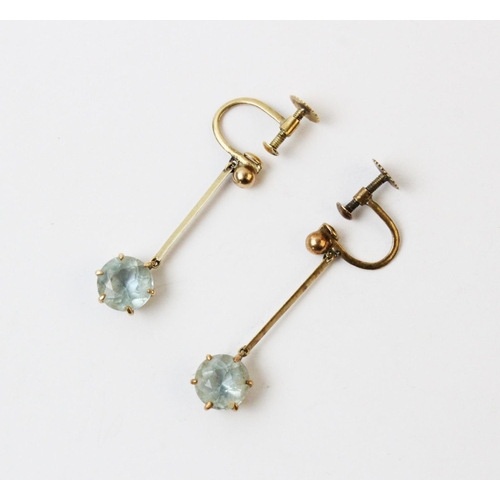 252 - A pair of early 20th century 'aquamarine' drop earrings, each comprising a round mixed cut untested ... 