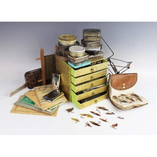 478 - An assorted collection of vintage fly fishing flies and fly tying equipment, lead weights, to assort... 