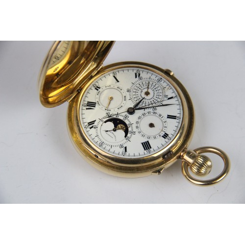 187 - An Edwardian 18ct gold full hunter calendar pocket watch by Sir John Bennett Ltd, the white dial wit... 