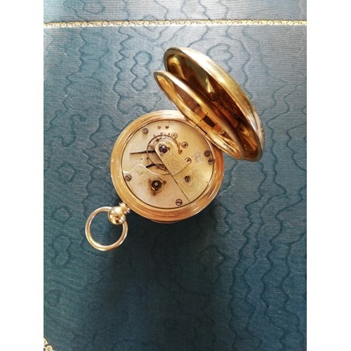 182 - A gold plated 'Ottoman' open face pocket watch, the white enamel decorated with blue 'Evil Eye' moti... 