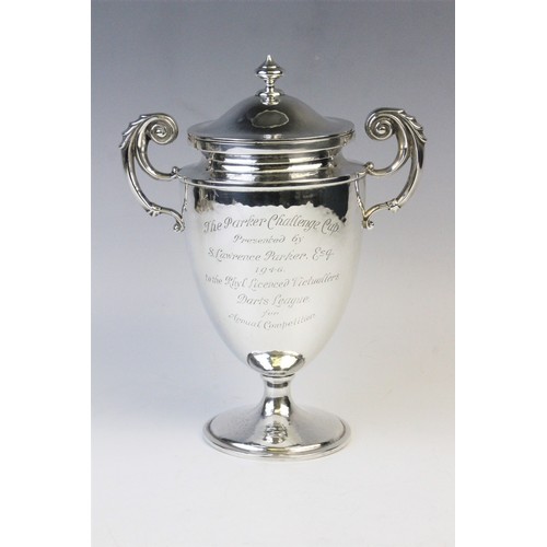 46 - An Edwardian silver twin-handled trophy cup and cover by William Hutton & Sons, London 1905, the urn... 