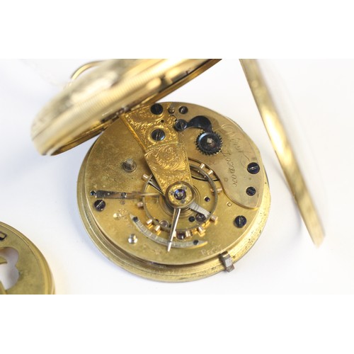 161 - A Victorian 18ct gold open face pocket watch, the white enamel dial with Roman numerals and subsidia... 