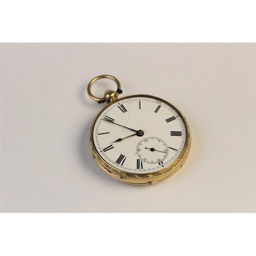 161 - A Victorian 18ct gold open face pocket watch, the white enamel dial with Roman numerals and subsidia... 