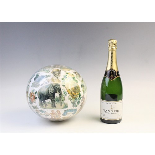 395 - A Victorian decoupage glass sphere, the globe shaped blown ball internally decoupage decorated depic... 