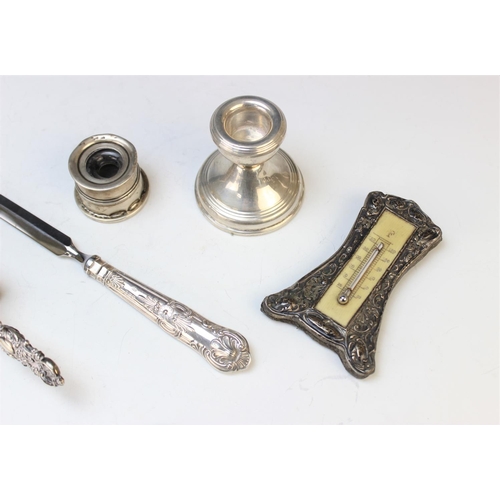 100 - A selection of silver deskware and accessories, to include; a silver handled letter opener by Harris... 