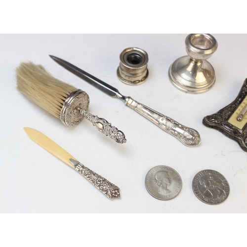 100 - A selection of silver deskware and accessories, to include; a silver handled letter opener by Harris... 