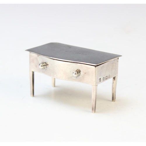 108 - A George V novelty silver stamp box by A J Zimmerman, Birmingham 1923, modelled as a lowboy with hin... 