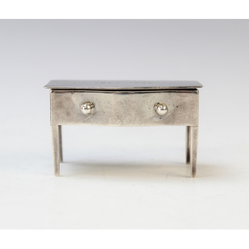 108 - A George V novelty silver stamp box by A J Zimmerman, Birmingham 1923, modelled as a lowboy with hin... 