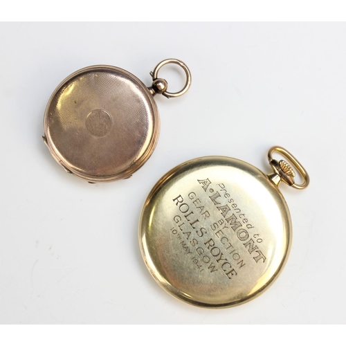 129 - An early 20th century open face fob watch, the gold toned circular dial with black roman numerals an... 