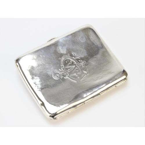 35 - GOLFING INTEREST: A George V silver cigarette case by Joseph Gloster Ltd, Birmingham 1913, of curved... 