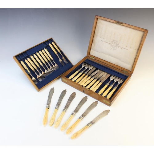 51 - A collection of Victorian silver bladed and ivory handled cutlery, Martin Hall and Co Sheffield circ... 