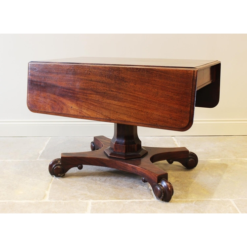 571 - A William IV pedestal mahogany Pembroke table, the rectangular moulded drop leaf top above a single ... 