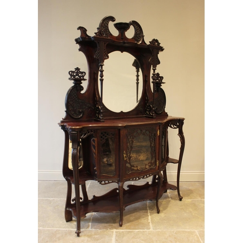 582 - A late Victorian mahogany mirror back chiffoniere, of serpentine form with an oval mirror back above... 