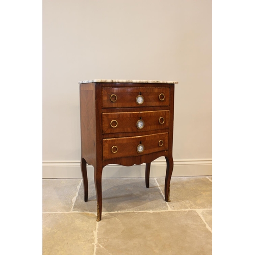 590 - A Louis XV style kingwood marble top washstand, late 19th century, the three drawers applied with ja... 