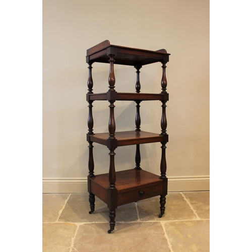 593 - A Victorian mahogany etagere/what-not, designed as four tiers with a single drawer to the base, 126c... 