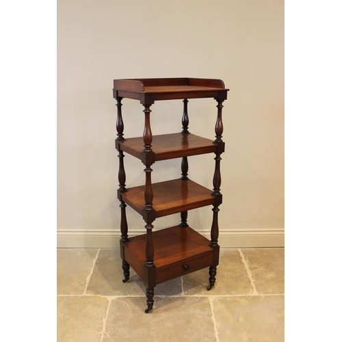 593 - A Victorian mahogany etagere/what-not, designed as four tiers with a single drawer to the base, 126c... 