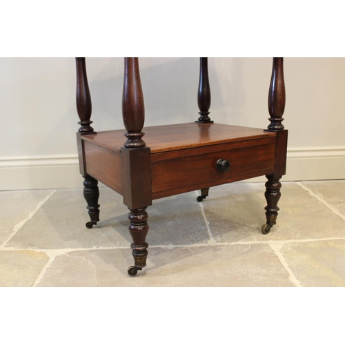 593 - A Victorian mahogany etagere/what-not, designed as four tiers with a single drawer to the base, 126c... 