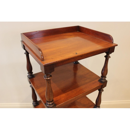 593 - A Victorian mahogany etagere/what-not, designed as four tiers with a single drawer to the base, 126c... 