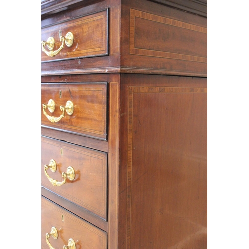 594 - A 19th century mahogany inverted break-front pedestal desk, inset with a leather skiver above a cent... 